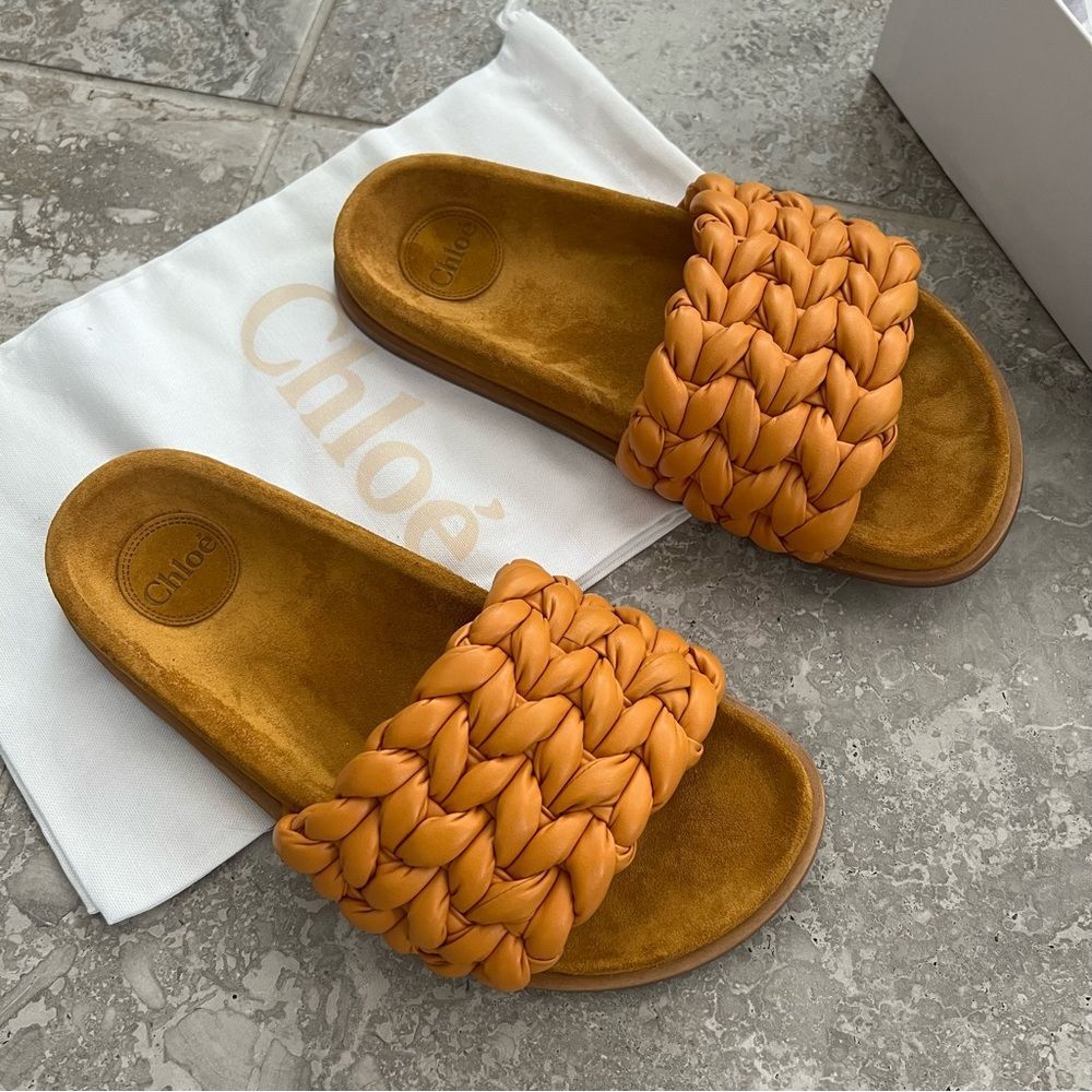 Chloé Kacey Flat Footbed Braided Leather Slides, New, Size 41W